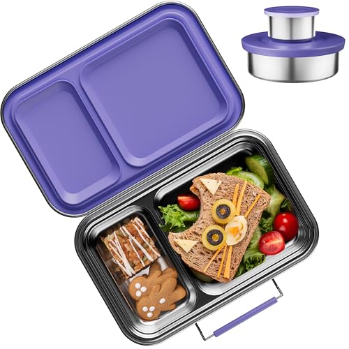 Stainless Steel Lunch Box for Kids, Leak Proof Bento Lunch Box BPA Free 304 Stainless Steel Bento Box Stainless Bento Box with Containers for School and Office(Purple)
