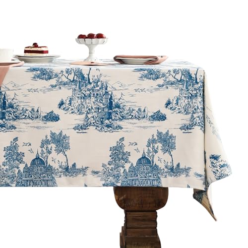 patdrea Designer Vintage Cyan Rectangle Small Tablecloth,Linen Ancient Castle and Manor Pattern Tablecloths,Table Cover Cloth Decor for Kitchen Dining Christmas,Thanksgiving,55"x71"-Lucerne a