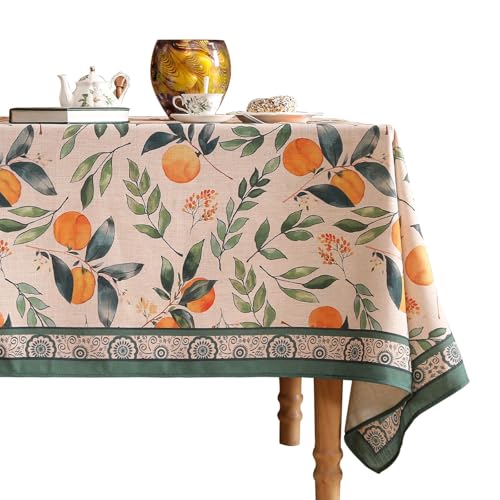 patdrea Designer Vintage Linen Rectangle Table Cloth,Framhouse Oranges and Leaves Pattern French Tablecloth,Fall Decor Cover for Kitchen Dining Christmas,Thanksgiving,55"x79"-Palladin a
