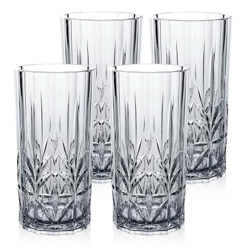 BELLAFORTE Shatterproof Tritan Tall Tumbler Set of 4, 18oz - Myrtle Beach Drinking Glasses - Unbreakable Plastic Glasses Drinking for Gift, Party, New Year - BPA Free - Dishwasher Safe - Smoke Gray