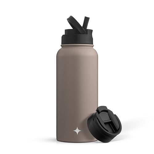 JoyJolt Triple Insulated Water Bottle with Straw Lid AND Flip Lid! 32oz Large Water Bottle, 12 Hour Hot/Cold Vacuum Insulated Stainless Steel Bottle. BPA-Free Leakproof Water Bottles - Thermos Bottle