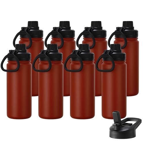 DOMICARE 16 oz Kids Water Bottle for School Stainless Steel Double Wall Vacuum Insulated Water Bottle with Straw lids & Spout Lid, Leakproof BPA Free (Red,8)
