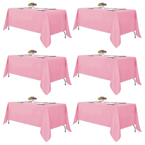 Fitable Pink Rectangle Tablecloths for 6 Foot Tables, 6 Pack - 70 x 108 Inches - Stain Resistant and Washable Table Clothes, Polyester Fabric Table Covers for Wedding, Party, Banquet, Buffect