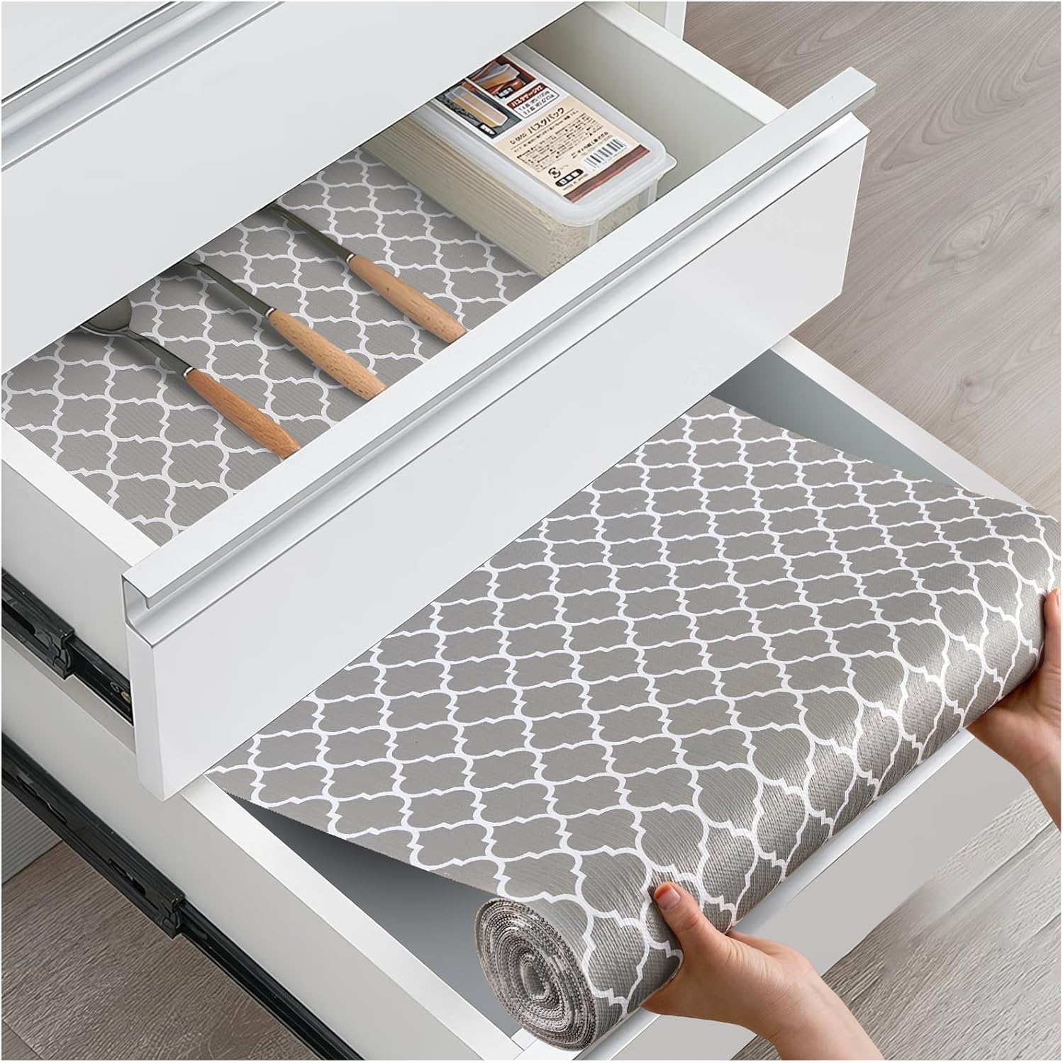 Drawer and Shelf Liner, Non-Slip Kitchen Cabinet Liners Non-Adhesive Thick Strong Grip Waterproof Washable Mats Protect Dresser Shelves Cupboard Bathroom Cabinets, Gray, 12 in X 30 FT