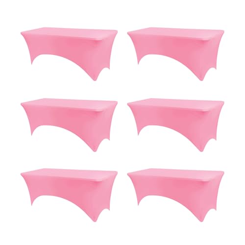 Table Covers for 6 Foot Tables, 6 Pack Hot Pink Washable and Wrinkle Resistant Stretch Tablecloths Rectangle 6ft for Events, Wedding, Banquets, Parties
