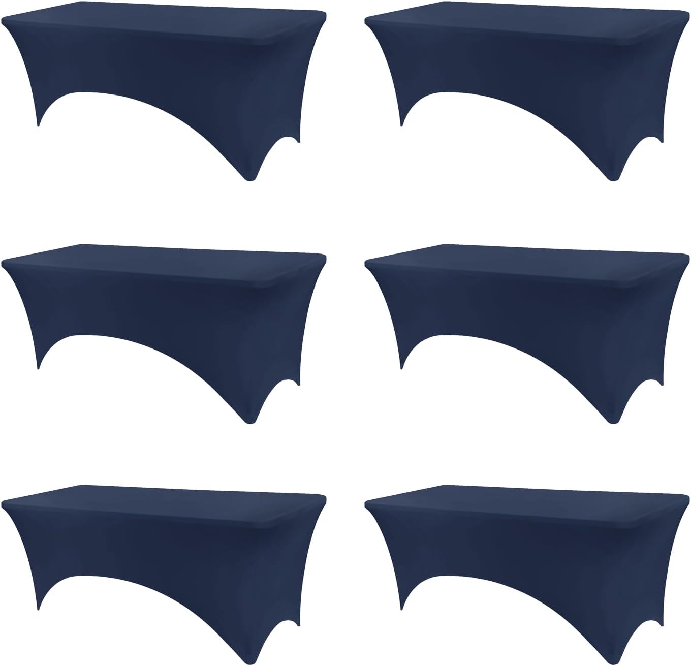 Table Covers for 8 Foot Tables, 6 Pack Navy Blue Washable and Wrinkle Resistant Stretch Tablecloths Rectangle 8ft for Events, Wedding, Banquets, Parties