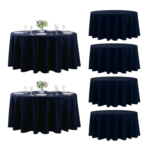 Fokitut 6 Pack Round Tablecloth, 108 Inch, Stain Resistant and Wrinkle Polyester Table Cloth, Fabric Table Cover for Kitchen Dining, Wedding, Party, Holiday Dinner-Navy