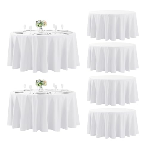 Fokitut 6 Pack Round Tablecloth, 120 Inch - White