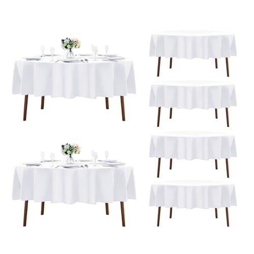 Fokitut 6 Pack Round Tablecloth, 90 Inch - White