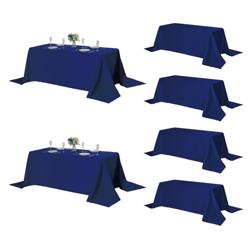 Fokitut 6 Pack Rectangle Tablecloth, 90x132 Inch, Stain Resistant and Wrinkle Polyester Table Cloth, Fabric Table Cover for Kitchen Dining, Wedding, Party, Holiday Dinner-Royal Blue
