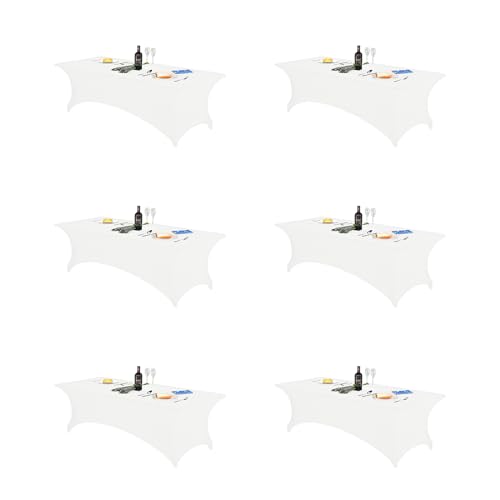 FORLIFE 6Pack Spandex Table Covers 8ft,Fitted Tablecloth for 8ft Rectangular Tables, Stretch Patio Table Covers, Universal Spandex Table Cover for Wedding, Banquet, Party - White