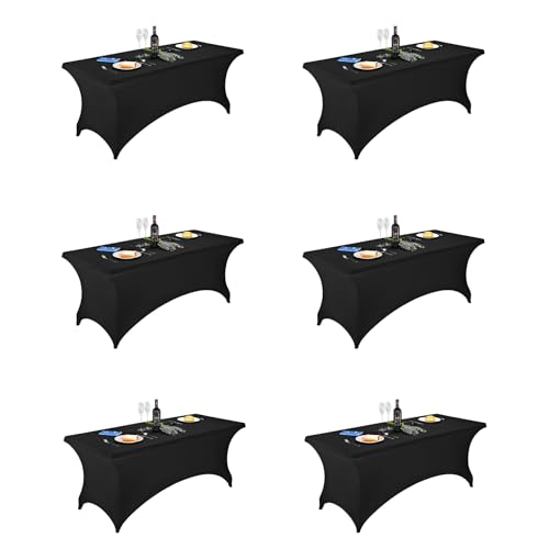 FORLIFE 6Pack Spandex Table Covers 6ft,Fitted Tablecloth for 6ft Rectangular Tables, Stretch Patio Table Covers, Universal Spandex Table Cover for Wedding, Banquet, Party - Black