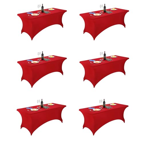 FORLIFE 6Pack Spandex Table Covers 6ft,Fitted Tablecloth for 6ft Rectangular Tables, Stretch Patio Table Covers, Universal Spandex Table Cover for Wedding, Banquet, Party - Red