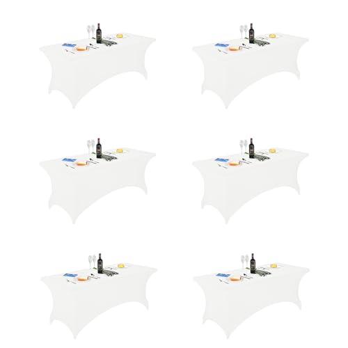 FORLIFE 6Pack Spandex Table Covers 6ft,Fitted Tablecloth - White