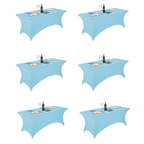 FORLIFE 6Pack Spandex Table Covers 6ft,Fitted Tablecloth for 6ft Rectangular Tables, Stretch Patio Table Covers, Universal Spandex Table Cover for Wedding, Banquet, Party - Bluemist