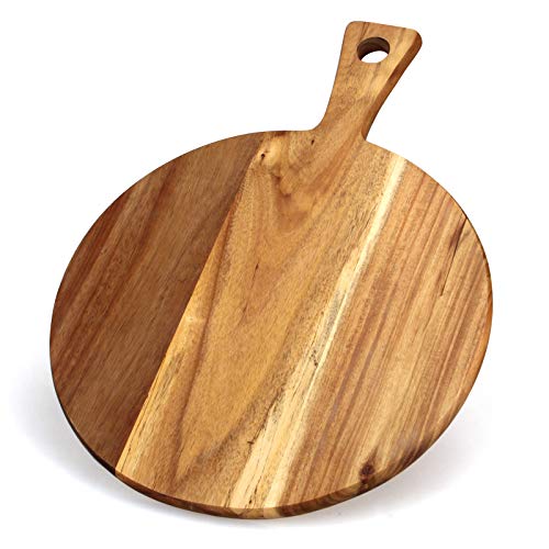 21"x16" XL Extra Large Acacia Wood Cutting Board with Handle Round Wooden Charcuterie Boards Meat Chopping Board Bread Serving Cheese Platter Big Pizza Cutting Boards for Kitchen Carving Butcher Board