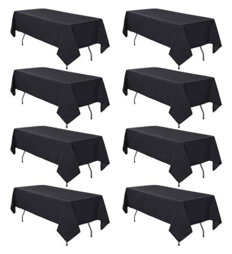 8 Pack Black Tablecloth 60 x 126 Inch Rectangle Tablecloth for 8 Foot Tables, Wrinkle Resistant Washable Decorative Fabric Table Covers for Wedding Party Banquet Buffet and Camping
