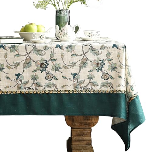patdrea Designer Green Linen Extra Long Rectangle Tablecloth,Vintage Floral Pattern Breathable Table Cloth,Cover Decor for Kitchen Dining,Christmas,Thanksgiving,Holiday,Tea Party,63"x110"-Noah
