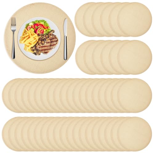 Yunlly Set of 48 Burlap Round Placemats Bulk Burlap Circle Rustic Table Decorations Jute Farmhouse Placemats Heat Resistant Round Table Mats Charger Place Mats for Christmas(11.8 in,Beige)