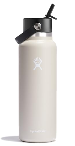 Hydro Flask Water Bottle - Insulated Stainless Steel - Wide Mouth Flex Straw Lid, Non Spill, Leakproof and Refillable in 40 Oz Oat