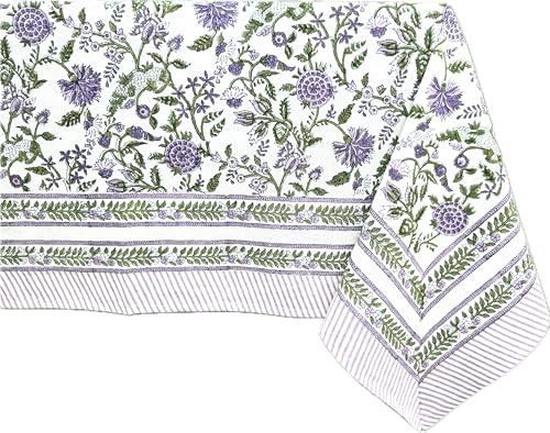ATOSII Mahoka 100% Cotton Rectangle Fall Tablecloth, Handblock Floral Linen Table Cloth for Kitchen Dining Table I Parties Wedding Outdoors Holidays I Fall Home Decor 60 X 90 Inches I 6 Seater