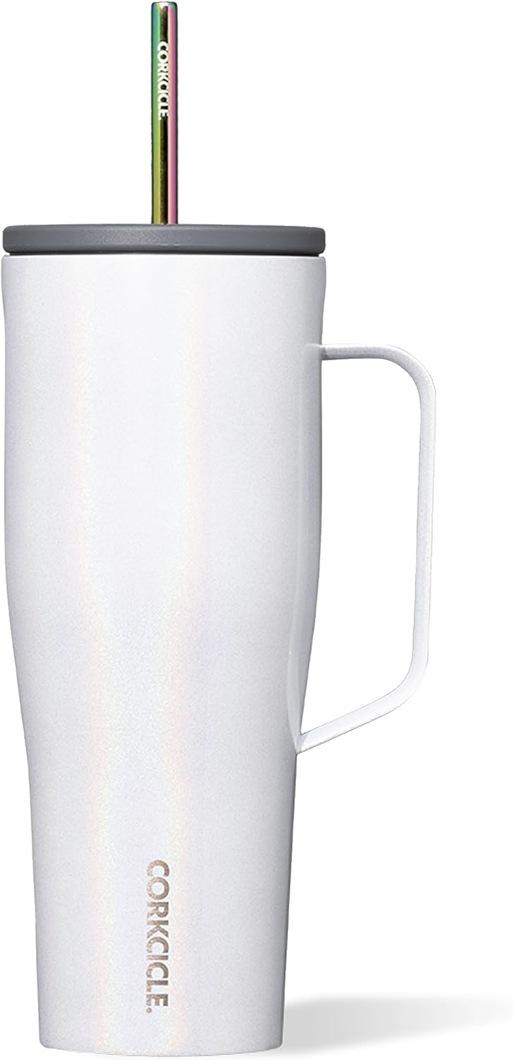 Corkcicle Cold Cup XL - Insulated Tumbler with Handle - Keeps Drinks Cold 12 Hours - Triple-Insulated - Spill-Proof Lid - Summer Drinkware Gift - Keeps Drinks Ice Cold - 30 oz - Sparkle Unicorn Magic