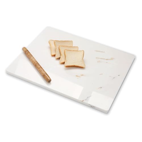 Diflart Natural Marble Stone Cutting Board for Kitchen, 16x20 Inch, White with Gold Veins, Marble Slab Pastry Board Large with Non-Slip Feet for Baking, Cheese, Charcuterie, Chocolate, Pack of 1 Pcs