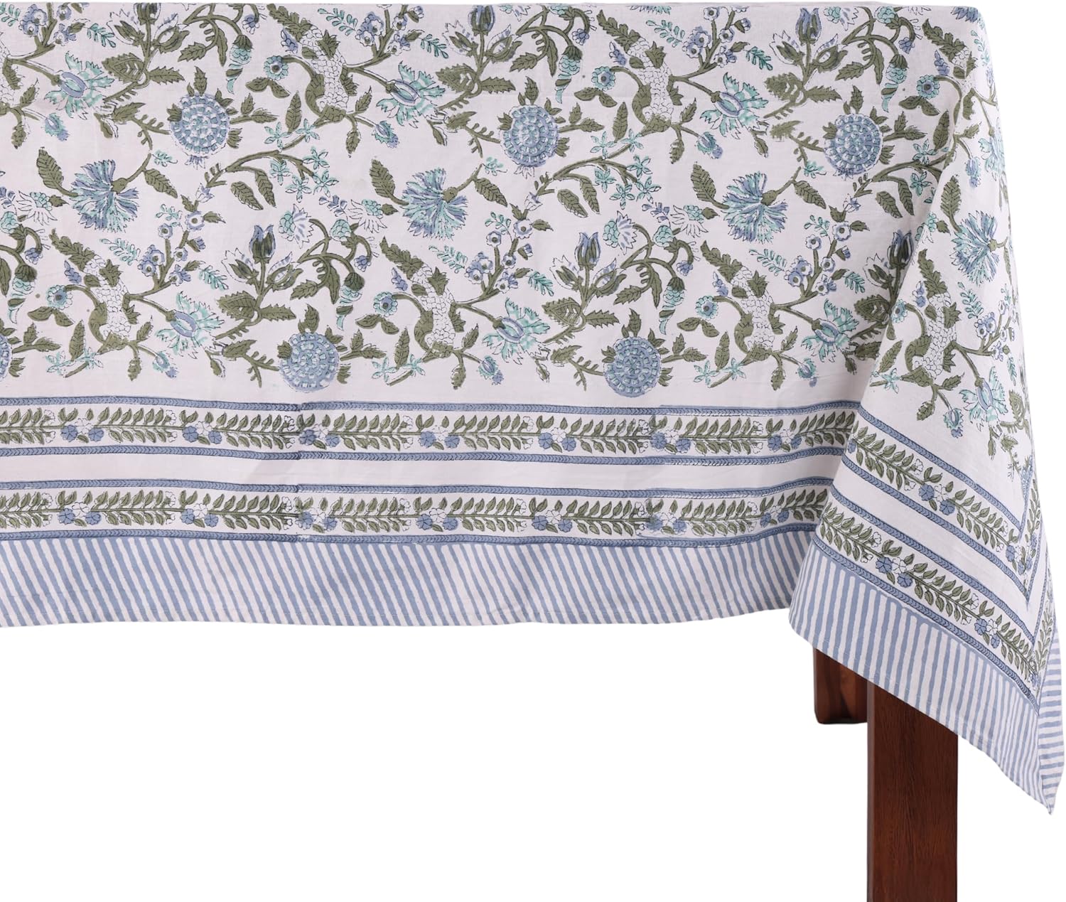 ATOSII Mahoka Blue 100% Cotton Square Fall Tablecloth, Handblock Floral Linen 60 X 60 Inches