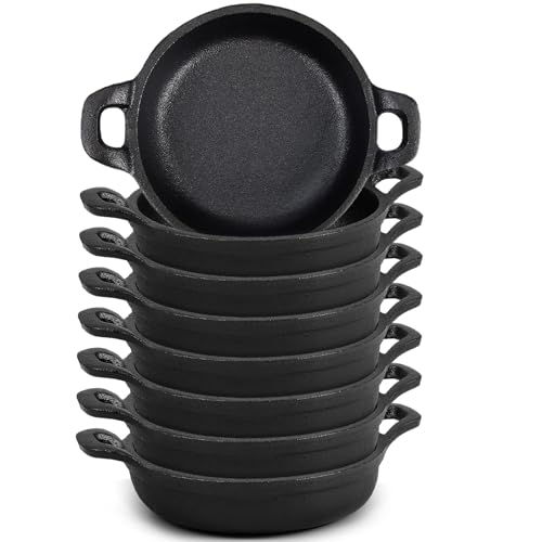 Mini Cast Iron Skillets 5 x 5 x 1.3 Inch Cast Iron Pan Small Ramekin Set Black Casserole Dish Cookware Oven Safe Mini Skillets for Kitchen Indoor Outdoor Picnic (8 Pack)