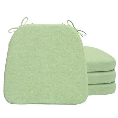 AAAAAcessories D-Shaped Chair Cushions, 2" Thick Dining Chair Pads with Ties and Removable, Machine-Washable Cover, 17" x 16", Set of 4, Pear Green