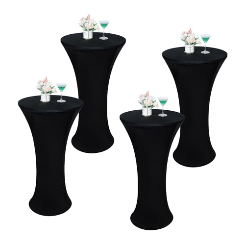 Wolkemer 4PCS 24x43 Inch Black Round Cocktail Tablecloth Fitted Highboy Stretch Cocktail Table Cover for Banquet Bar Party Pub Wedding Indoor Outdoor