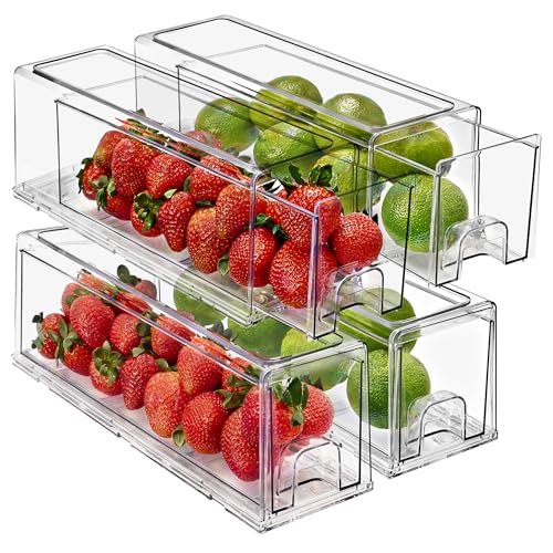Sorbus Small Clear Storage Drawers (4 Pack)  Acrylic Stackable Storage Bins with Pull-Out Drawers for Fridge, Kitchen, Pantry  Organizer Bins with Handles