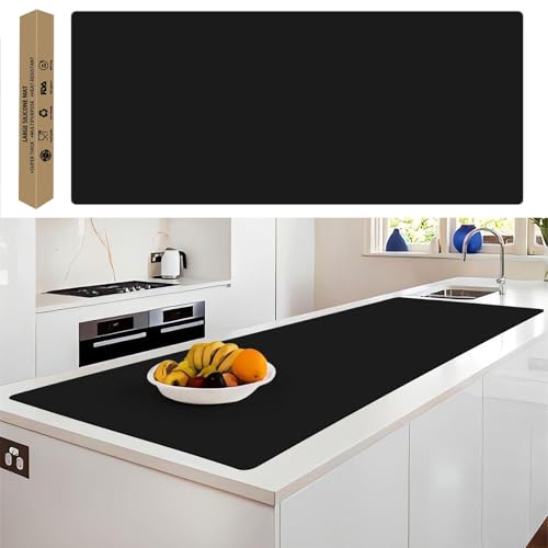 Extra Large Silicone Mat, 78.7"x 23.6"Non-Slip Heat Resistant Mats, Thicken Kitchen Countertop Protector Mat, Cuttable Waterproof Protector Mats for Kitchen Counter or Crafts (Black)