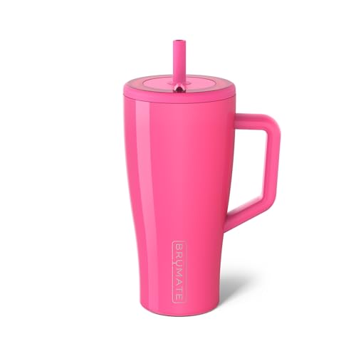 BruMate Era 30 oz Tumbler with Handle and Straw | 100% Leakproof Insulated Tumbler with Lid and Flexible SoftSip Straw | Made of Stainless Steel | Cup Holder Friendly Base | 30oz (Neon Pink)