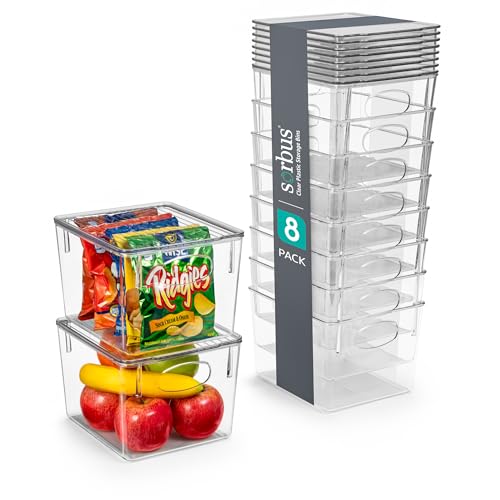 Sorbus Medium Plastic Storage Bins with Lids (8 Pack)  Clear Bins for Kitchen, Pantry, Fridge, Cabinet, and Refrigerator Organization  Stackable Storage Containers