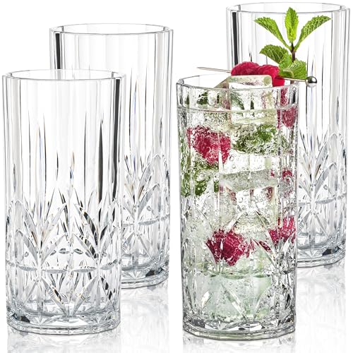 Unbreakable Plastic Drinking Water Tumblers, Dishwasher Safe 100% Tritan Glasses, BPA-Free Shatterproof Outdoor Highball Drinkware, 18 oz, Set of 4