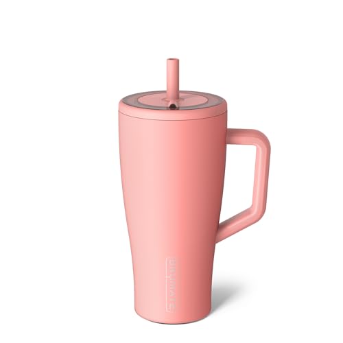 BruMate Era 30 oz Tumbler with Handle and Straw | 100% Leakproof Insulated Water Bottle Tumbler with Lid and Flexible SoftSip Straw | Made of Stainless Steel | Cup Holder Friendly | 30oz (Guava)
