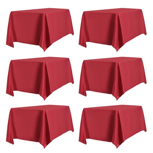 PureFit 6 Pack Rectangle Red Table Cloths 60 x 102 Inch for 6Ft Tables, Stain and Wrinkle Resistant Table Linens for Home Use, Wedding, Party, Banquet and Camping