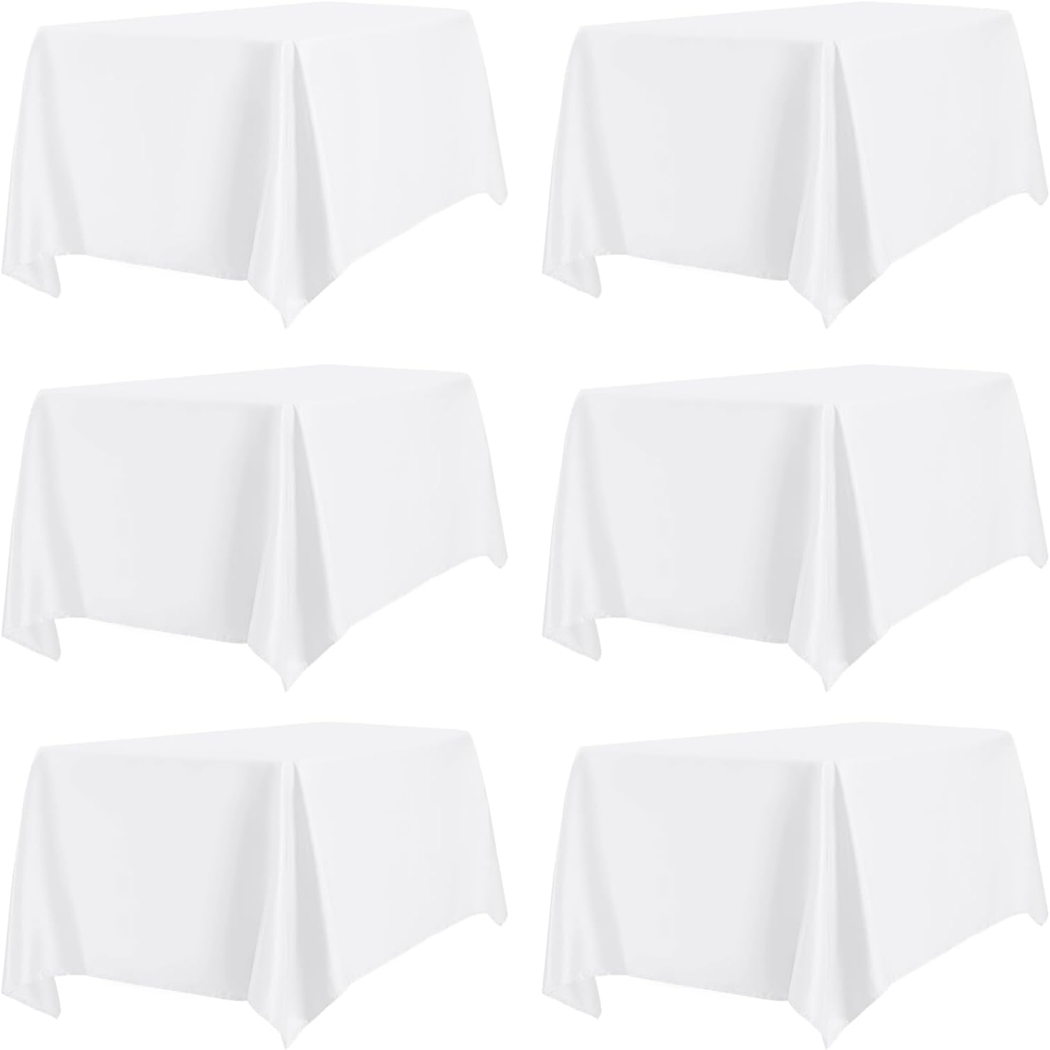 PureFit 6 Pack Rectangle White Table Cloths 90 x 132 Inch for 8Ft Tables, Stain and Wrinkle Resistant Table Linens for Home Use, Wedding, Party, Banquet and Camping