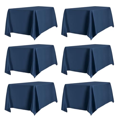 PureFit 6 Pack Rectangle Navy Blue Table Cloths 60 x 102 Inch for 6Ft Tables, Stain and Wrinkle Resistant Table Linens for Home Use, Wedding, Party, Banquet and Camping