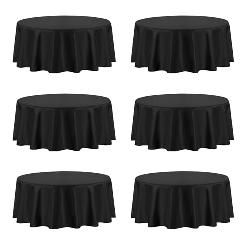 PureFit 6 Pack Round Black Table Cloths 90 Inch for Round Tables, Stain and Wrinkle Resistant Table Linens for Home Use, Wedding, Party, Banquet and Camping