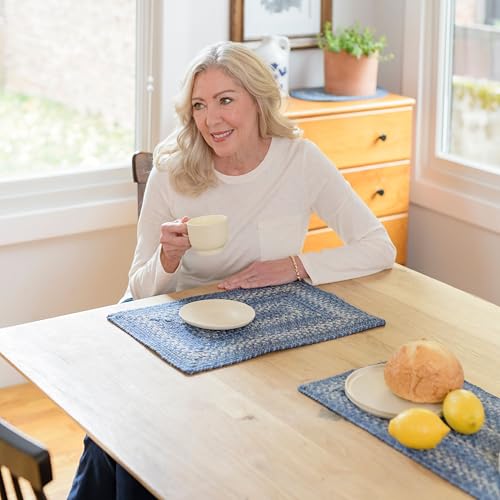 Homespice Denim Jute Woven Placemats, Country Coastal Decor, Set of 4, Blue 13x19 Rectangle Table Mats - Vibrant Colors, Durable, Easy to Clean and Protects Furniture