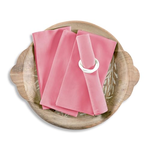 Solino Home Linen Napkins Set of 4-100% Pure Linen Pink Carnation Dinner Napkins Cloth 20 x 20 Inch for Halloween - Fete, Handcrafted and Machine Washable