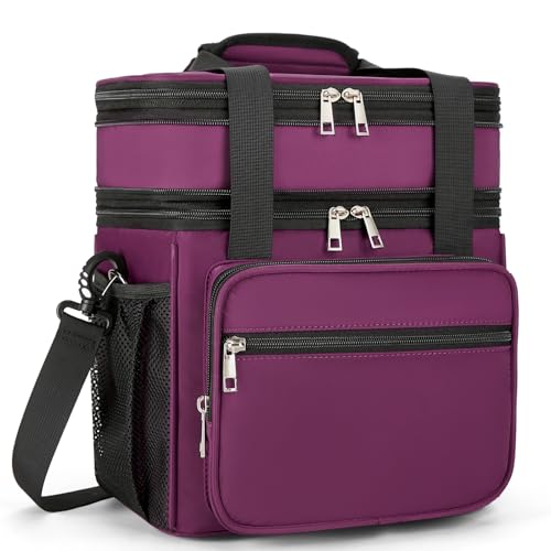 HSHRISH Expandable Lunch Box for Women, Double Deck Large Insulated Lunch Bag Women Leakproof Durable Lunch Cooler Tote Bag, Lightweight Cute Lunchbox for Work Outdoor Travel, Purple