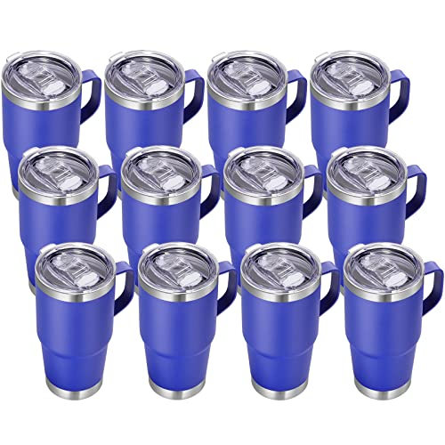 VEGOND 20 oz Tumbler Bulk with Handle Lid and Straw, Stainless Steel Insulated Travel Coffee Mug Set, Spill Proof Double Wall Metal Tumblers Cups, Powder Color Royal Blue 12 Pack