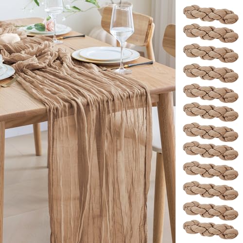 Asee'm 12pcs Cheesecloth Table Runner 120 Inches Long Nude Boho Gauze Cheese Cloth Runner 10FT Rustic Sheer Table Runners for Christmas Wedding Party Baby Shower Spring Easter Decoration