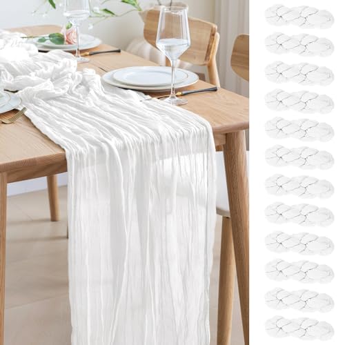 Asee'm 12pcs Cheesecloth Table Runner 120 Inches Long Ivory Boho Gauze Cheese Cloth Runner 10FT Rustic Sheer Table Runners for Christmas Wedding Party Baby Shower Spring Easter Decoration
