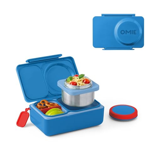 Omie OmieBox UP bento Box for Kids | Insulated Lunch Box | Leak Proof Vacuum Insulated Thermal Food jar | Cooler ice Pack | 2 Compartments (Cosmic Blue)