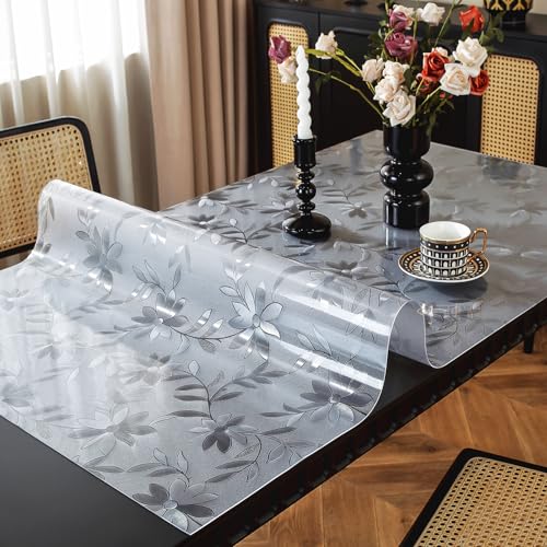 OstepDecor Floral Table Protector 36 x 60 Inch, 1.5mm Thick Plastic Table Cover, Waterproof Dining Tabletop Protector Rectangle Vinyl Tablecloth PVC Desk Pad Mat for Kitchen, Wooden Table