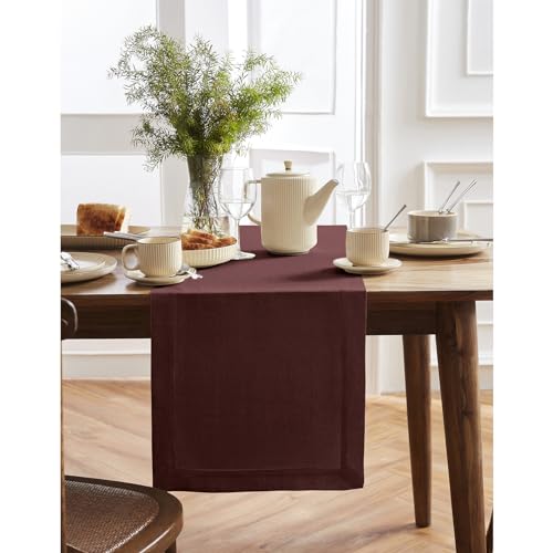 Solino Home Linen Table Runner 72 Inches Long - 100% Pure Linen Cordovan Table Runner 14 x 72 Inch for Fall, Autumn, Thanksgiving, Christmas - Sonoma, Handcrafted and Machine Washable